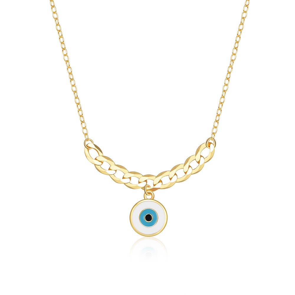 Gold Evil Eye Necklace Cuban Link Chain Gold Charm Necklace Simple Dainty Jewelry